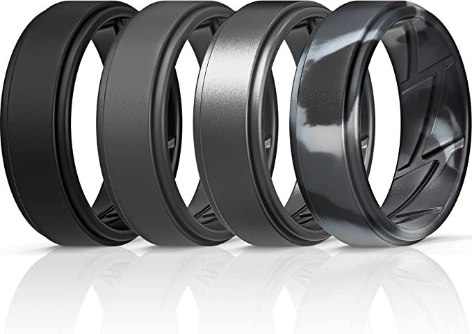 ThunderFit Silicone Wedding Rings for Men Breathable Airflow Inner Grooves - Step Edge Sleek Desi... | Amazon (US)
