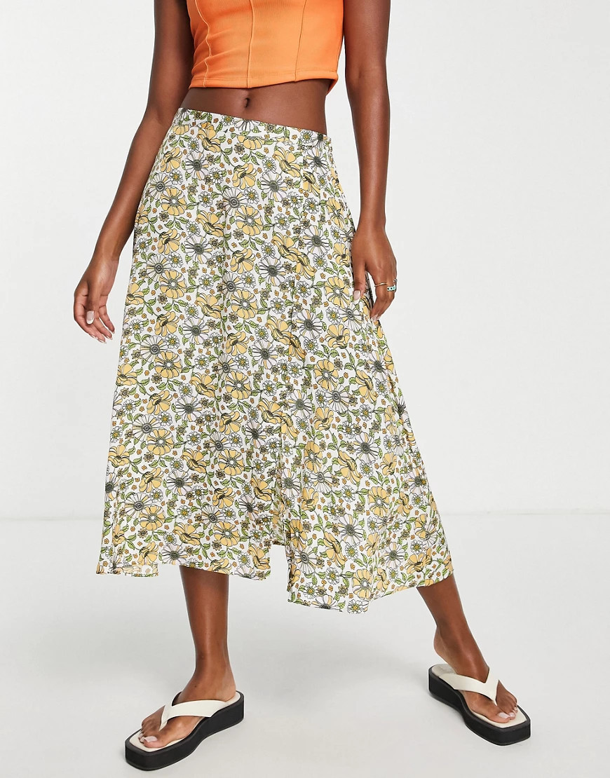 JDY midi skirt in yellow floral print-Multi | ASOS (Global)