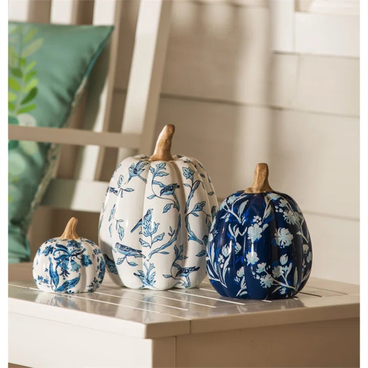 Printed Ceramic Pumpkins 3 Piece Figurine Set | Wayfair North America