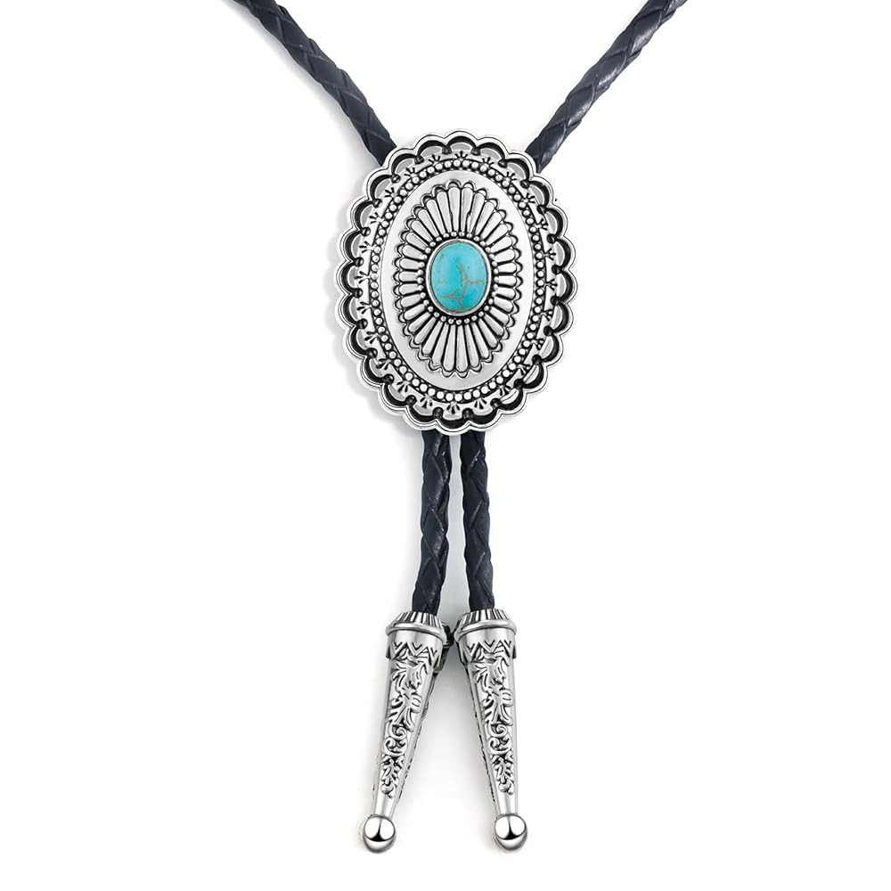 LAXPICOL Vintage Turquoise Stone Bolo Tie For Men Western Cowboy Oval Cool Retro Bola Tie Necktie... | Amazon (US)