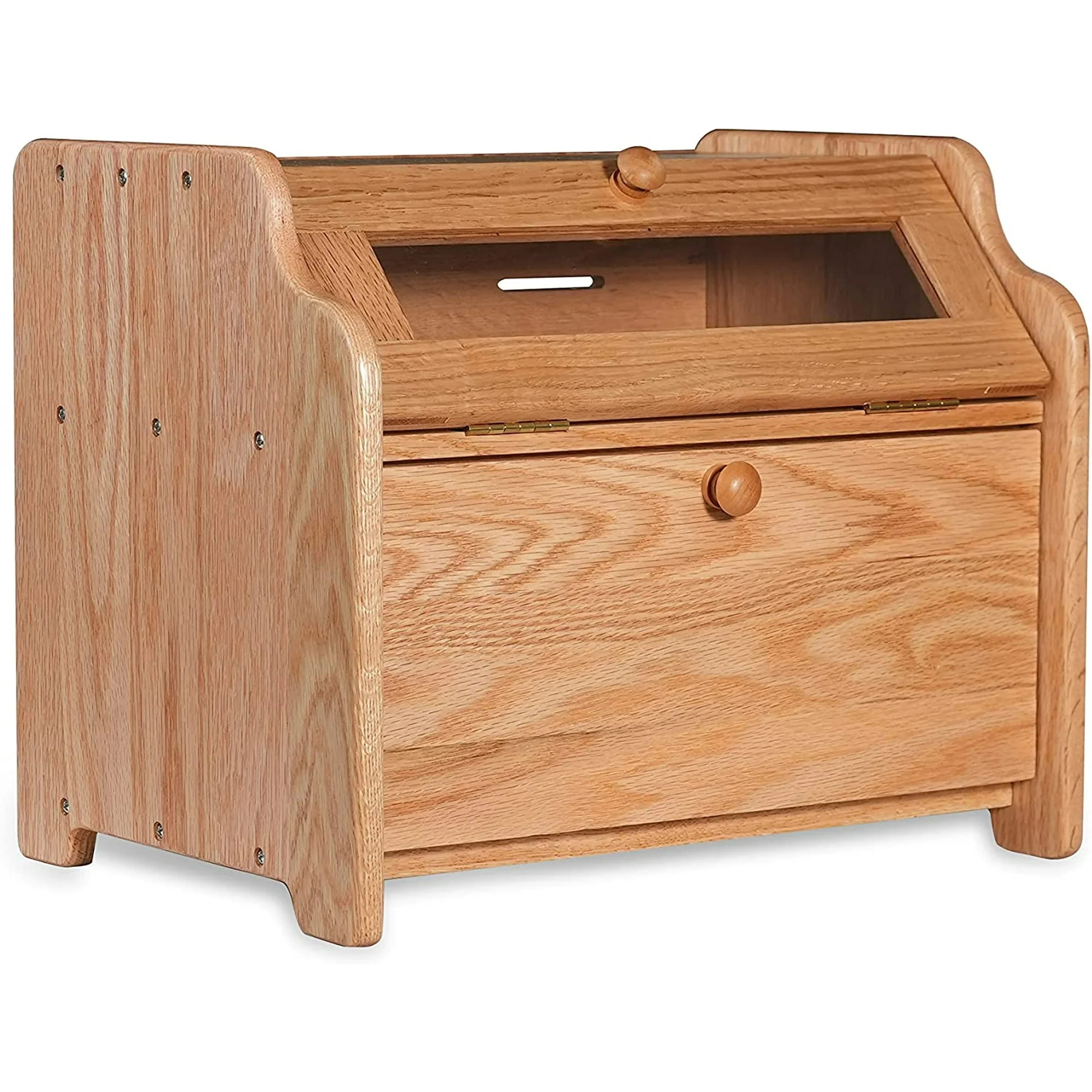 CONSDAN Bread Box, Solid Wood Oak Bread Box with Clear Window, Double Layer Bread Box for Bread S... | Walmart (US)