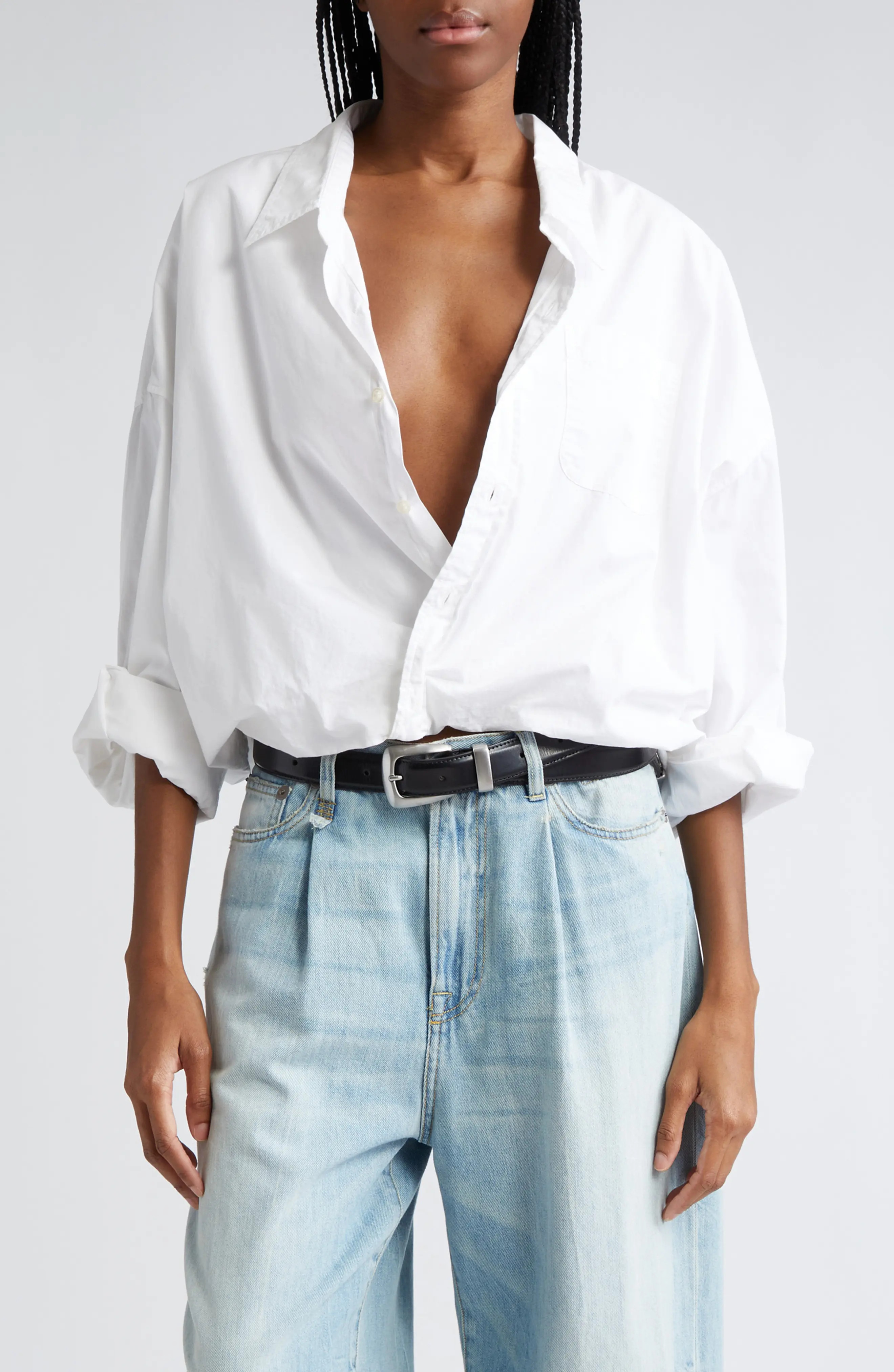R13 Bubble Hem Cotton Button-Up Shirt (Women) | Nordstrom | Nordstrom