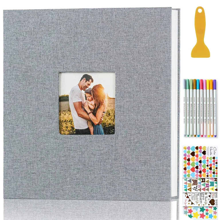 Holaray 11 x 10.6 Gray Linen Wedding Scrapbook Photo Album with Metallic Pen, Holds 120 Photos | Walmart (US)