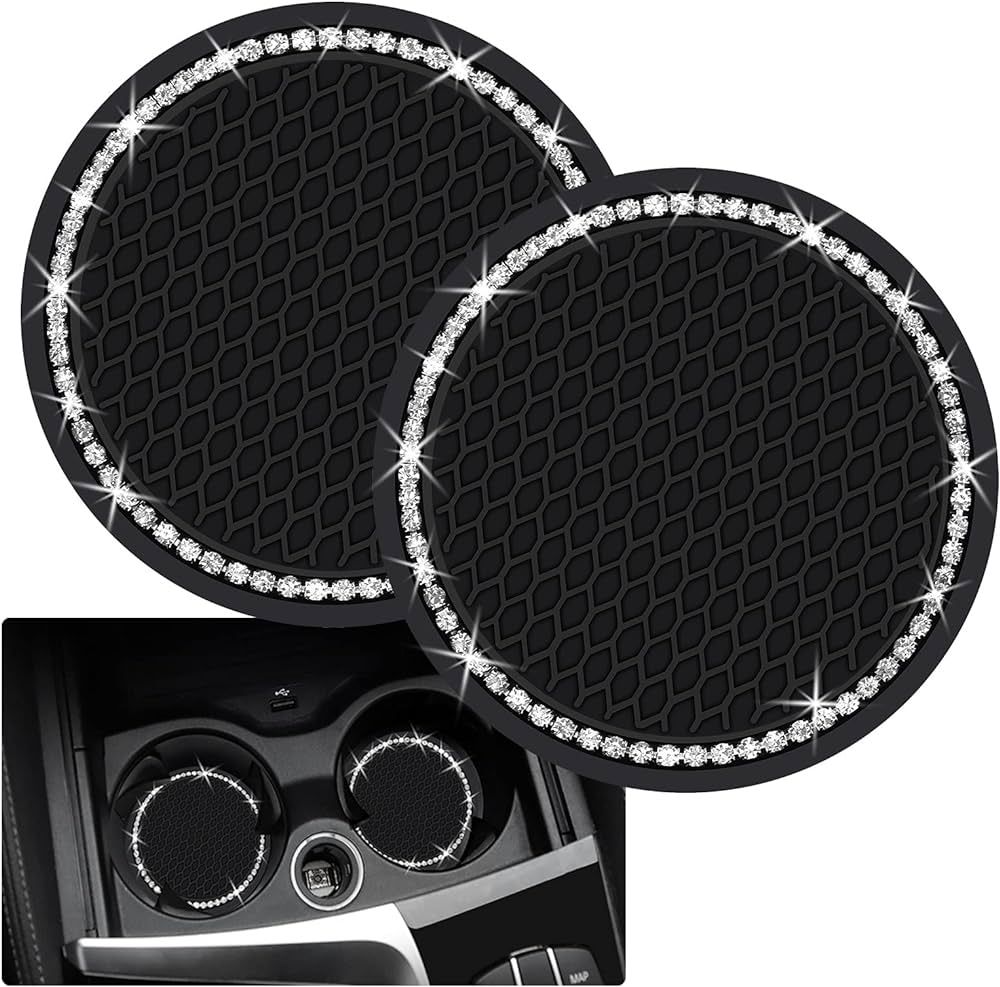 2PCS Bling Car Cup Coaster, 2.75 Inch Auto Car Cup Holder Insert Coasters Silicone Anti-Slip Crys... | Amazon (US)