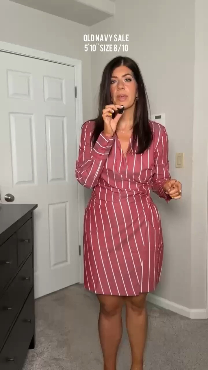 old navy sale In a medium wrap dress
 Midsize summer to fall outfits, easy outfit, workwear, fall fashion, lounge, midsize denim, casual, ootd, everyday outfit, mom life, brown, trendy tops, back to school

#LTKOver40 #LTKSeasonal #LTKMidsize