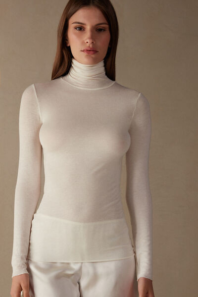 Intimissimi Modal Cashmere Ultralight High-Neck Top Woman Ivory Size L | Intimissimi (US)