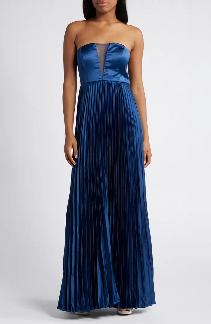Lulus Perfected Elegance Strapless Pleated Satin Gown | Nordstrom | Nordstrom