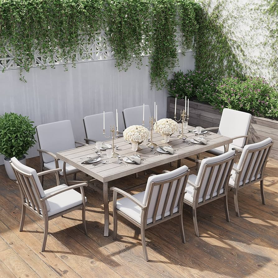 HAPPATIO Aluminum 9 Piece Patio Dining Set - Aluminum Outdoor Dining Set for 8, Patio Dining Tabl... | Amazon (US)