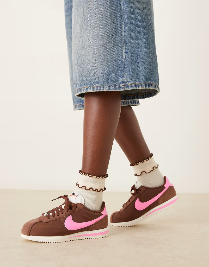 Nike Cortez nylon sneakers in brown and pink | ASOS (Global)