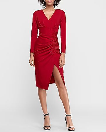 ruched long sleeve bodycon dress | Express