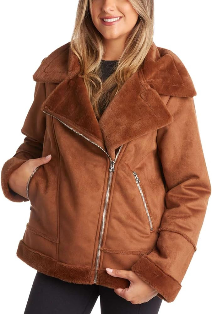 Jessica Simpson Women's Winter Coat - Faux Suede Leather Shearling Moto Jacket - Sherpa Aviator B... | Amazon (US)