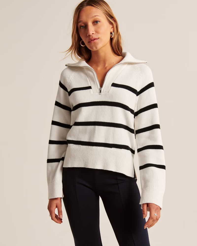 Women's Striped Half-Zip Sweater | Women's Tops | Abercrombie.com | Abercrombie & Fitch (US)