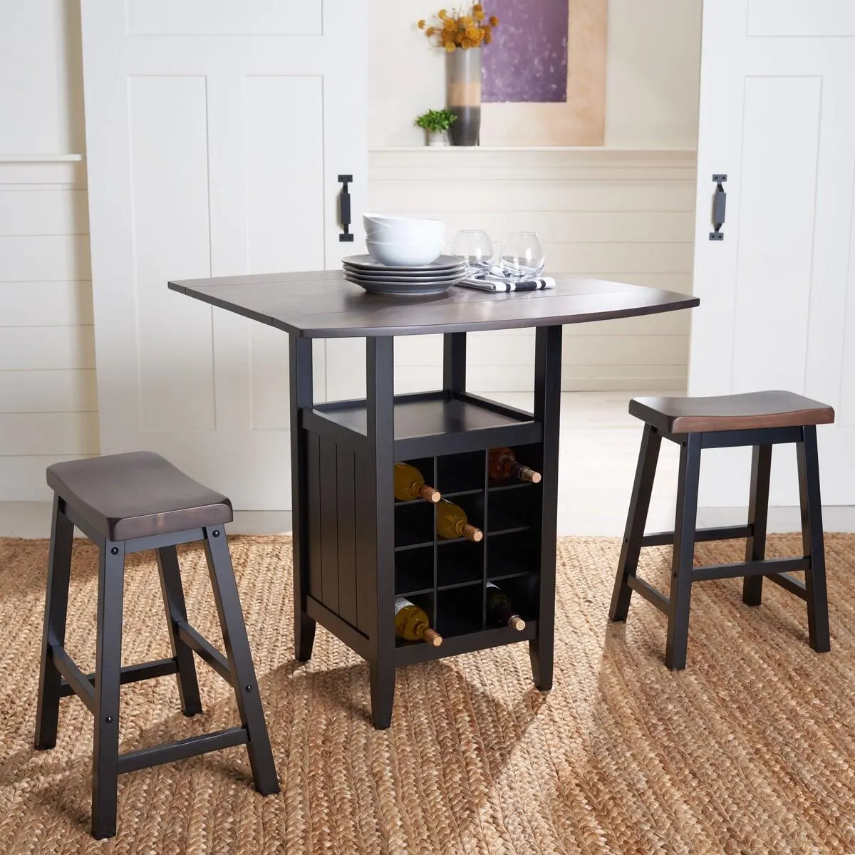 Safavieh Casey Pub Table and 2 Barstools, Dark Espresso/Black | Ashley