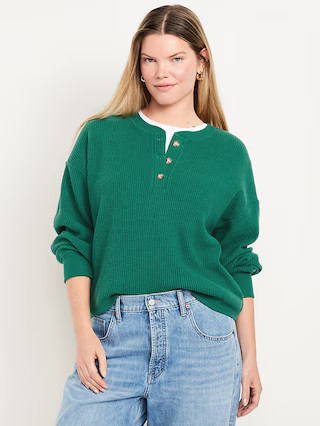 Oversized Cozy Waffle Henley Top | Old Navy (US)
