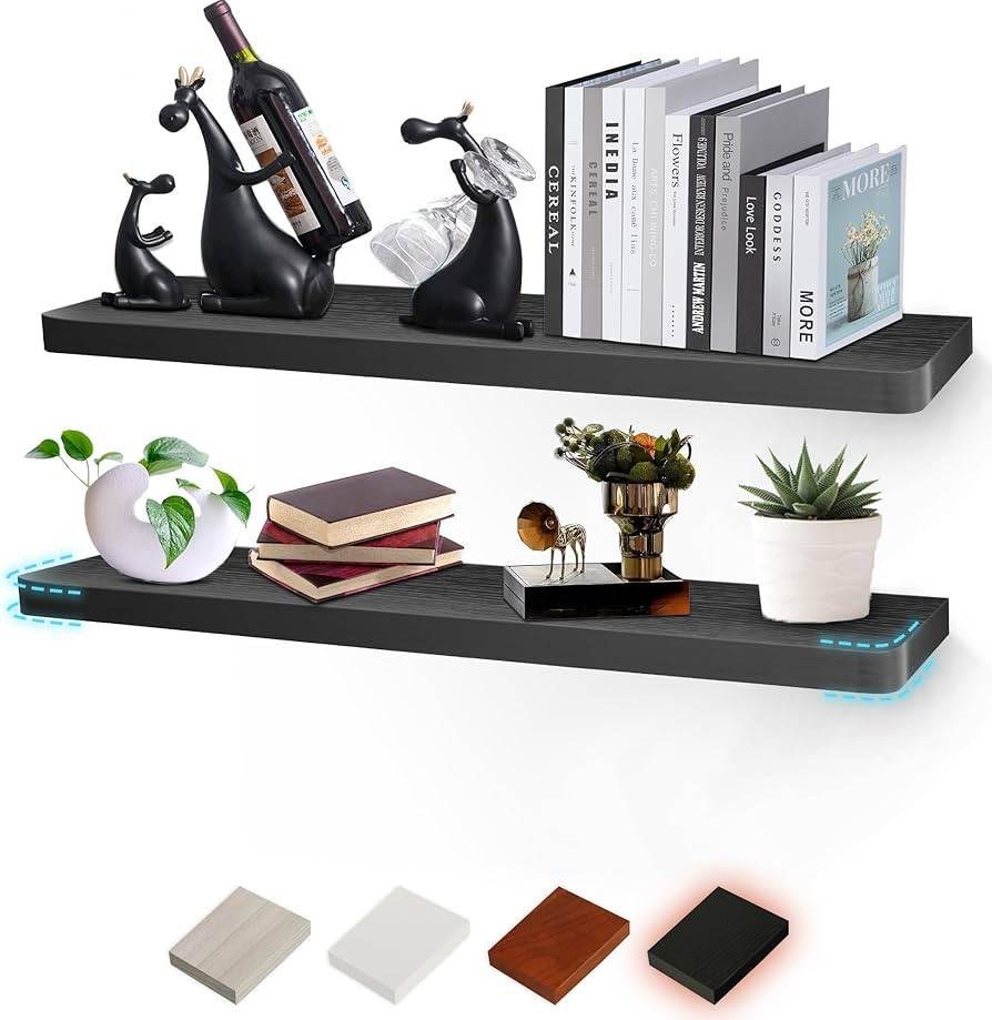 24 inch Long Floating Shelves for Wall Set of 2, Wall Mounted Modern Wood Shelves with Invisible ... | Amazon (US)