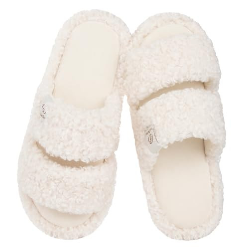 EverFoams Women's Fuzzy Open Toe Slippers Comfy Soft Memory Foam Indoor House Shoes Vanilla Ice,7-8 US | Amazon (US)
