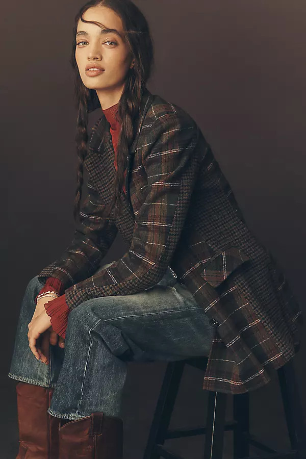 Plaid Mix Double-Breasted Blazer Jacket | Anthropologie (US)