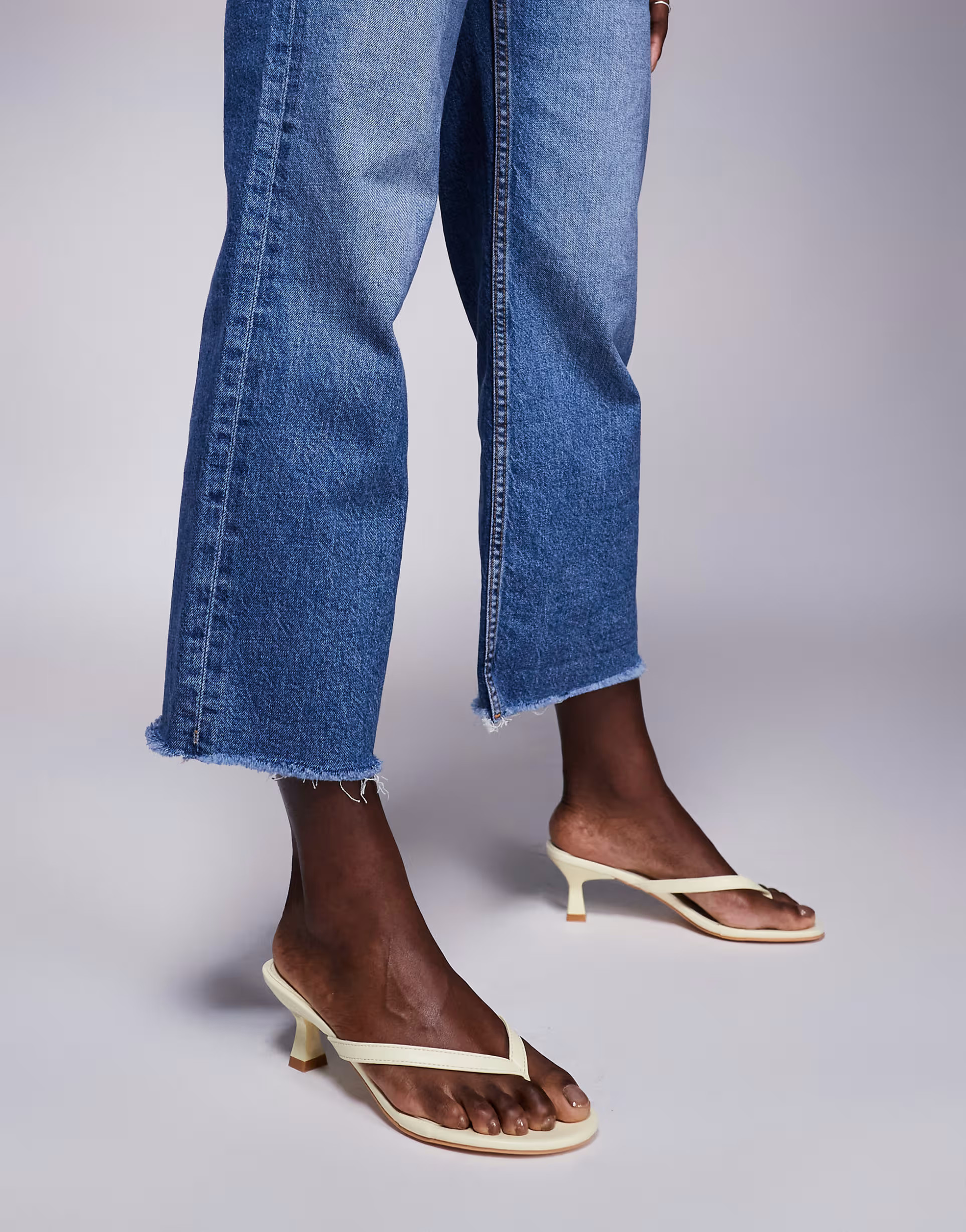 Public Desire Evermore toe thong kitten heeled sandals in yellow | ASOS (Global)