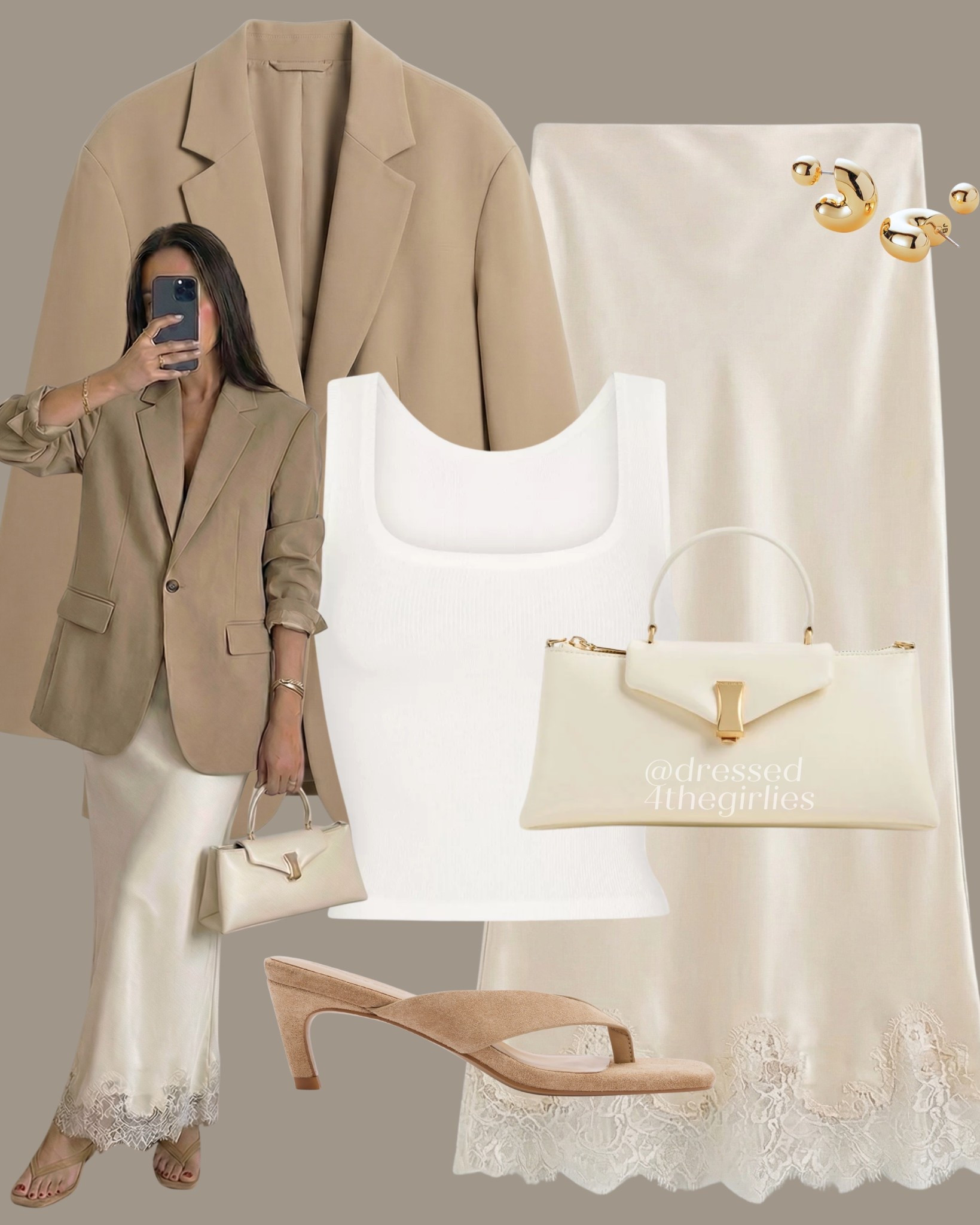 Styling blazers for spring🤎

Tags: beige blazer outfit, white tan top outfit, cream satin maxi skirt outfit, lace trim skirt outfit, ecru clutch bag, suede kitten heels outfit, suede beige heels outfit, summer brunch outfit, spring brunch outfit 

#LTKspring #LTKeurope #LTKuk