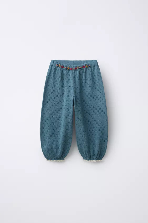 EMBROIDERED FLORAL KNIT PANTS | Zara US