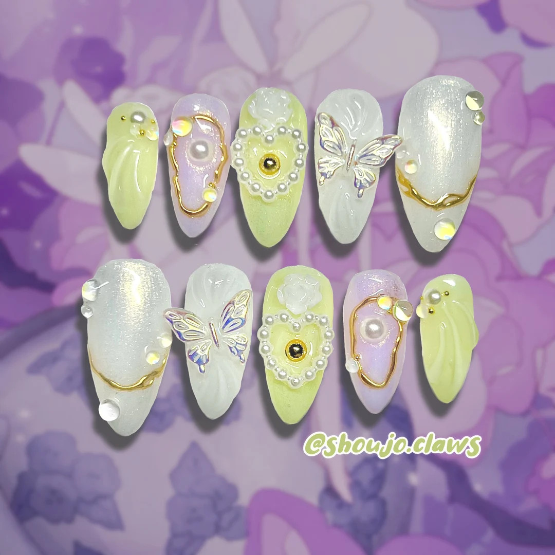 Fairy Cove Press-On Nails || butterfly nails, kawaii pastel nails, summer nails, gold chrome nail... | Etsy (US)