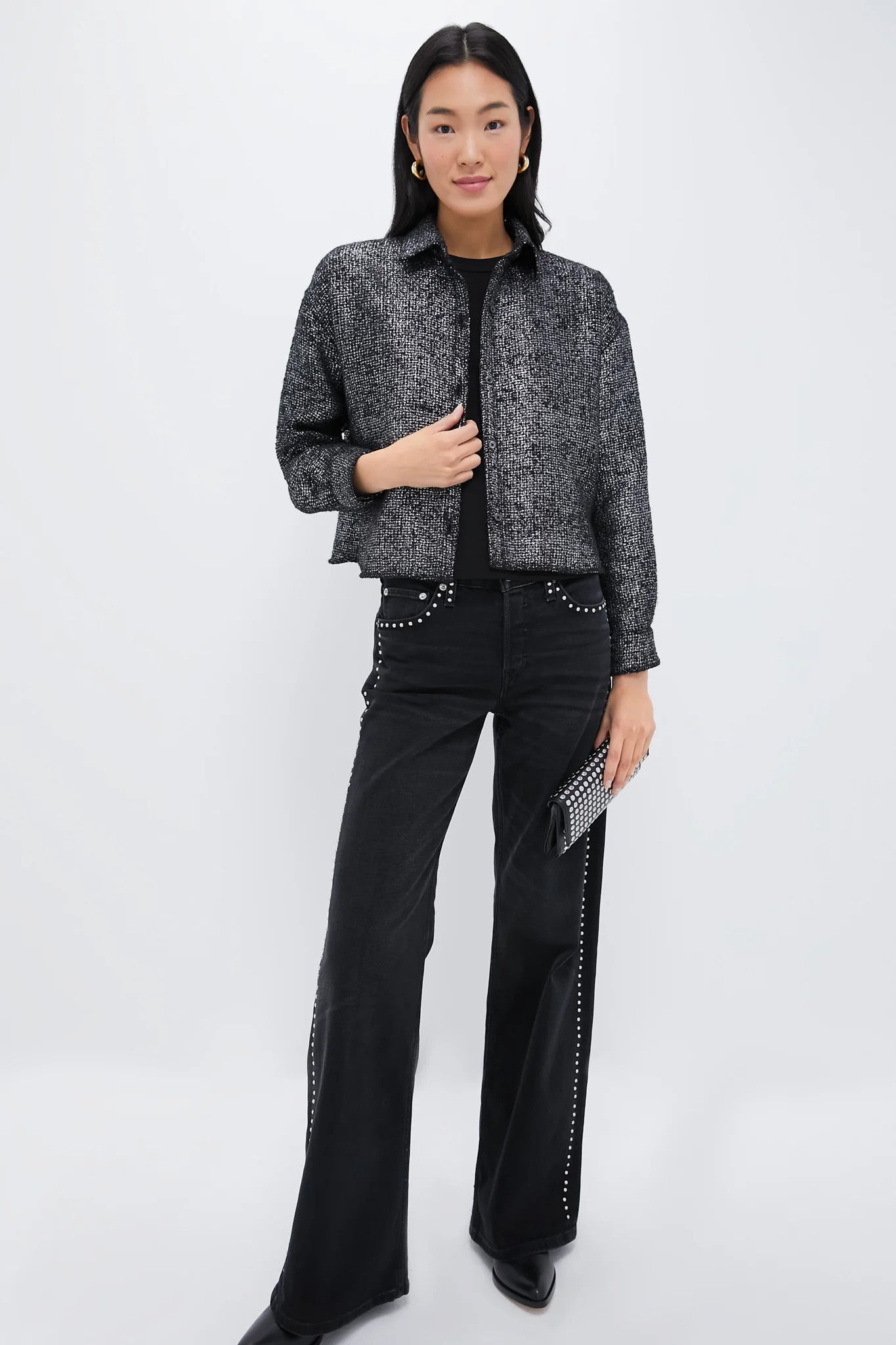 Metallic Tweed Cropped Jasper Button Down | Tuckernuck (US)