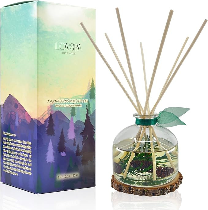 LOVSPA Reed Diffuser Set, Winter Forest Pine Scented Oil Diffuser with Sticks and Wooden Coaster,... | Amazon (US)