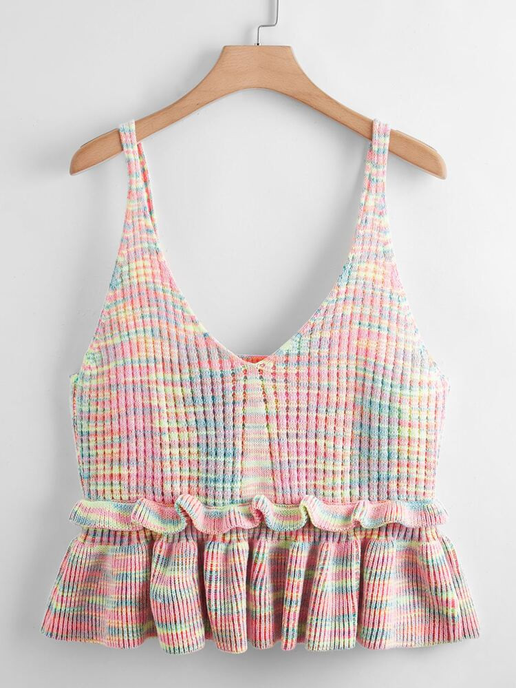 Plus Tie Dye Frill Knit Top | SHEIN