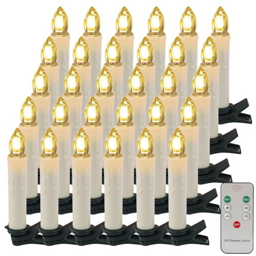 EuroFone Christmas Tree Candles, 30pcs LED Flameless Flickering Battery Taper Candles with Removable Clipsfor Home Party Indoor Outdoor Xmas Trees Deco | Amazon (US)