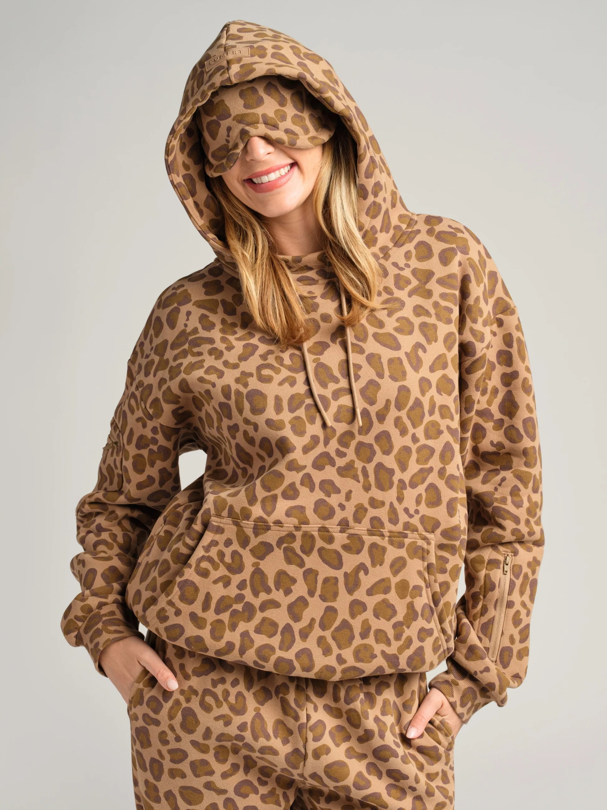 Comfrt Airplane Mode Travel Hoodie | Brown Leopard | Oversized | 3X | Comfrt