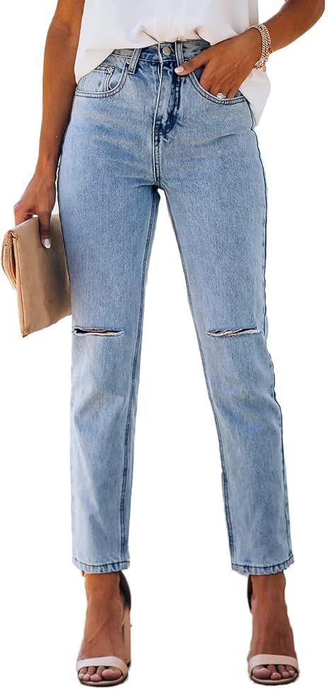 Lesore Womens High Waist Stretch Distressed Jeans Destroyed Denim Pants | Amazon (US)