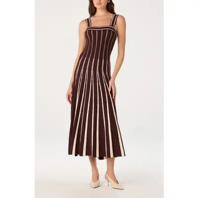 ASTR the Label Marlen Striped Fit and Flare Midi Dress in Brown Cream at Nordstrom, Size Medium | Nordstrom