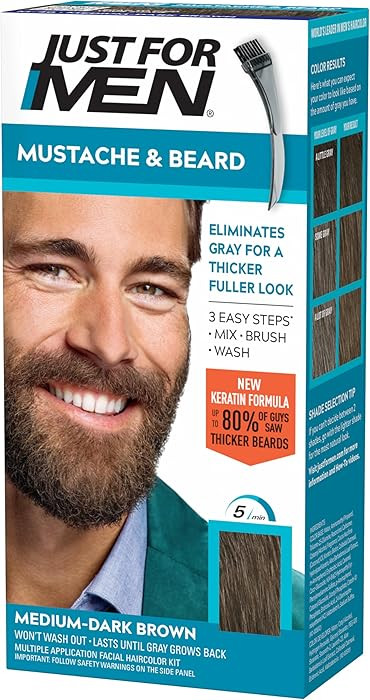 Just For Men Mustache & Beard, Beard Coloring for Gray Hair with Brush, With Keratin Biotin Aloe ... | Amazon (US)