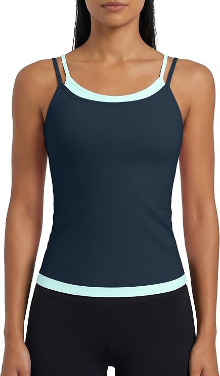 ATTRACO Women Double Spaghetti Strap Workout Tank Tops Ruched Athletic Tank Top with Bulit in Bra... | Amazon (US)