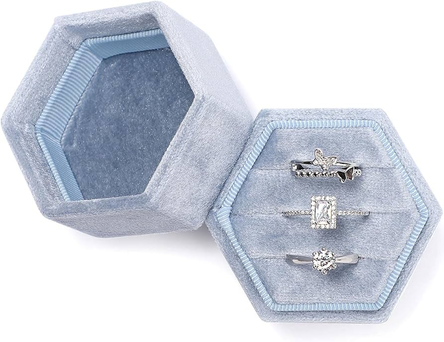 WantGor Velvet Jewelry Ring Box, 3 Slots Hexagon Ring Gift Box Vintage Ring Display Holder Case f... | Amazon (US)