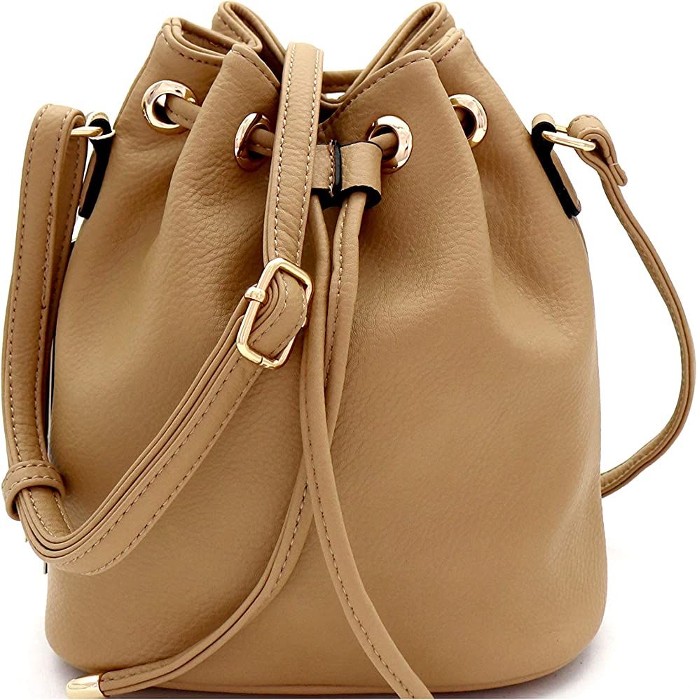 Amazon.com: Casual Soft PU Leather Drawstring Small 2 Way Bucket Shoulder Bag Crossbody : Clothin... | Amazon (US)