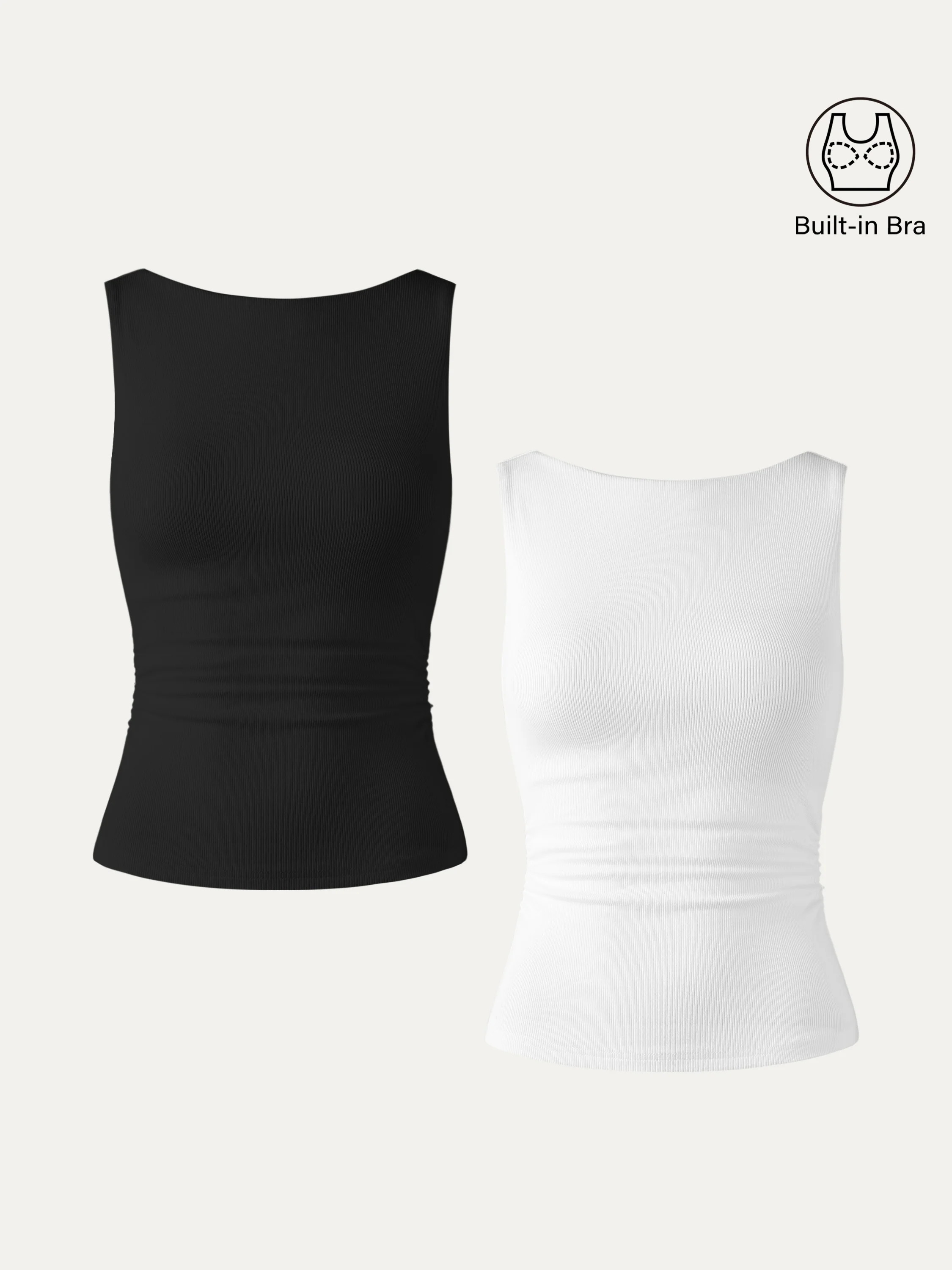 Elastic Open Back Bra Tank - White/Black / S | OGLmove