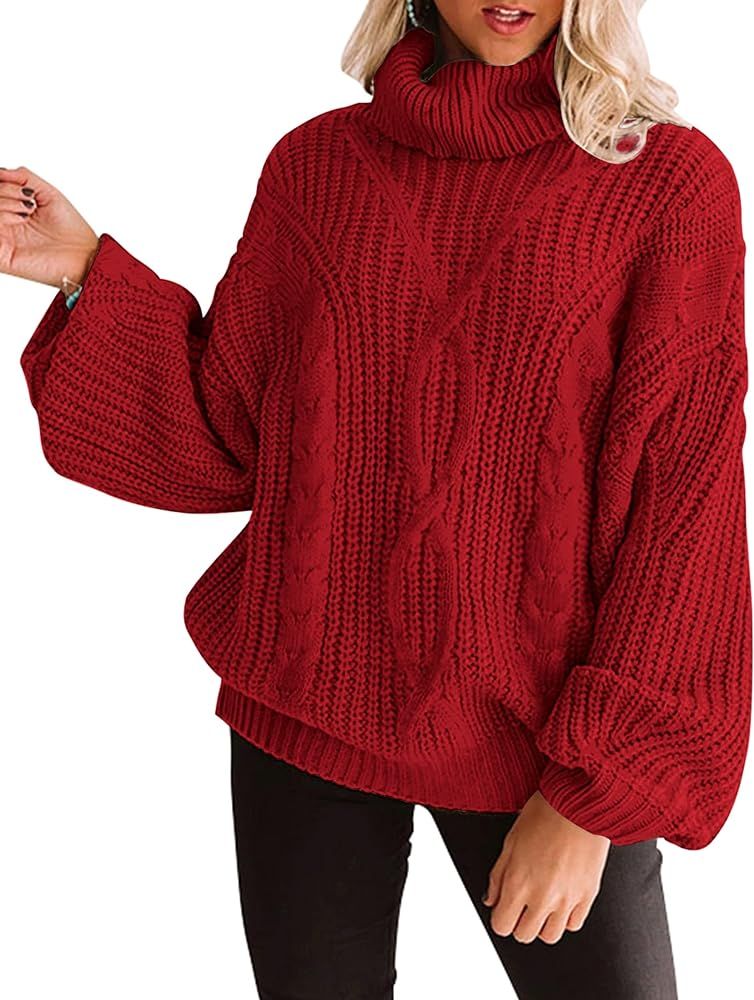 ZESICA Women's 2023 Fall Long Sleeve Turtleneck Chunky Knit Loose Oversized Sweater Pullover Jump... | Amazon (US)