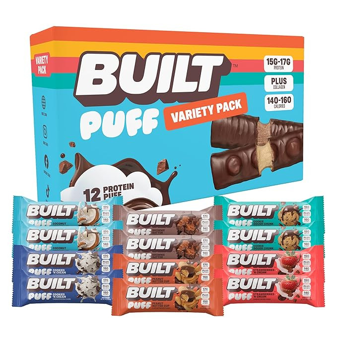 Amazon.com : BUILT Bar Puff Protein Bars - Variety Pack - 15-17g Protein Snack Bars with Collagen... | Amazon (US)