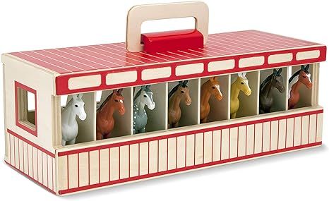 Melissa & Doug Take-Along Show-Horse Stable Play Set With Wooden Stable Box and 8 Toy Horses | Amazon (US)