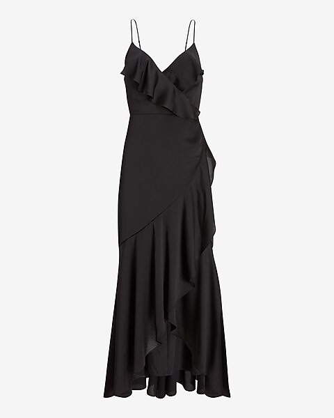 Satin Ruffle Wrap Hi-Lo Maxi DressNEW$108.00$108.004.5 out of 5 stars2 Reviewspitch black 58$108.... | Express