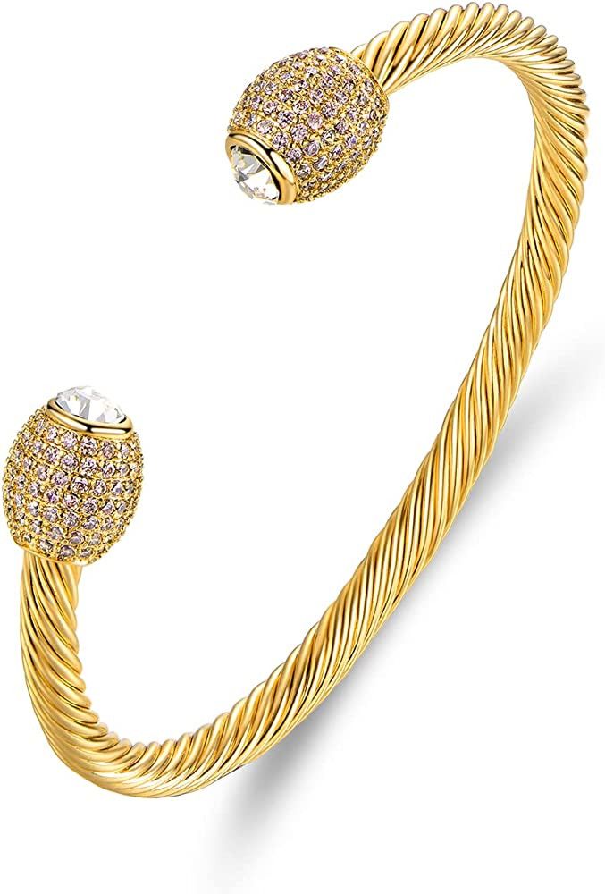 Barzel 18K Gold Plated Crystal Cable Bangle Bracelet For Women - Cuff Bangle Bracelet, Beach Fashion | Amazon (US)
