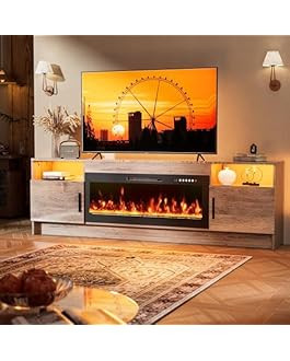 Kucreiheat 70'' TV Stand with Fireplace, Entertainment Center with Fireplace for 75+inch TV- Grey... | Amazon (US)