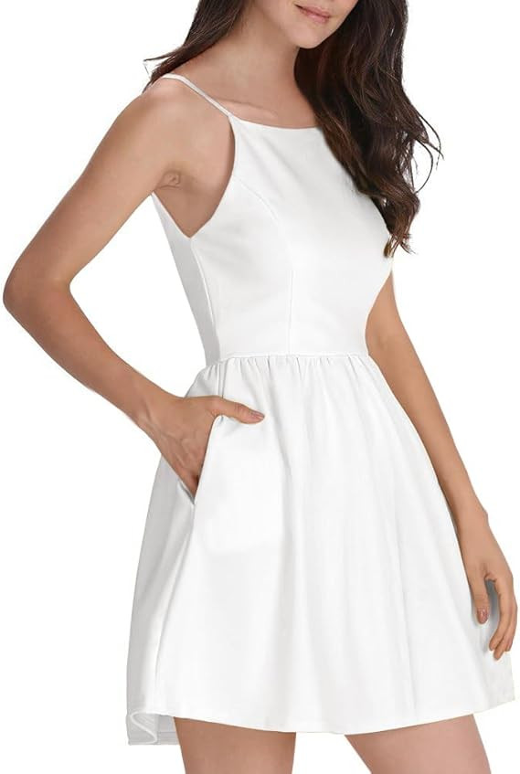 FANCYINN Women Short Dress Sexy Spaghetti Strap Backless Mini Casual Dress Halter Dresses Homecom... | Amazon (US)