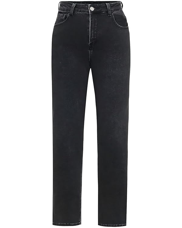 Women's Straight Leg Pants High Waisted Stretchy Denim Jeans Petite Length Black Grey Work Pant w... | Amazon (US)