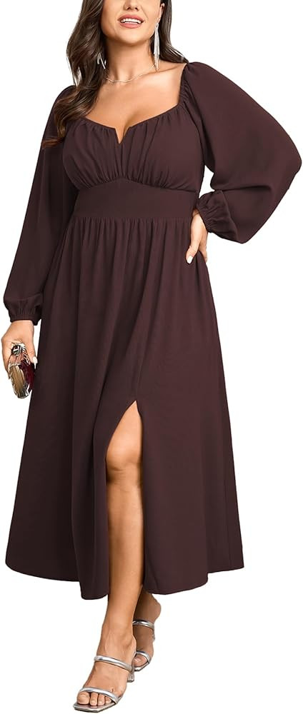SCOMCHIC Women Plus Size Formal Dresses Long Sleeve Square Neck Wedding Guest Cocktail Split A-Li... | Amazon (US)