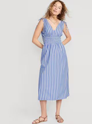 Fit &#x26; Flare Sleeveless Striped Tie-Shoulder Smocked Maxi Dress for Women | Old Navy (US)
