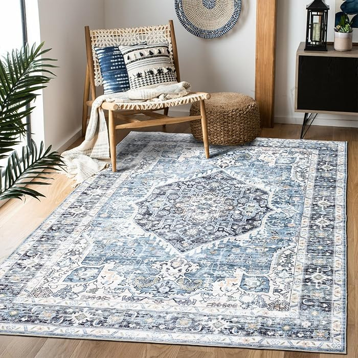 Area Rug 5×7, Vintage Boho Rug,Ultra-Soft Low Pile, Washable, Non Slip,Stain Resistant Printed C... | Amazon (US)