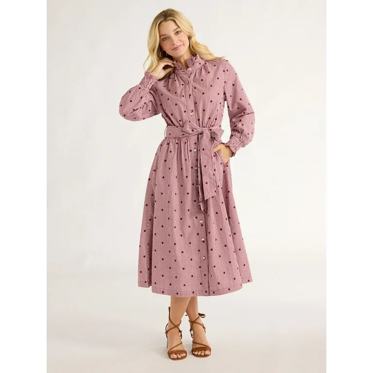 Free Assembly Women's Ruffle Neck Midi Dress, Sizes XS-XXL | Walmart (US)