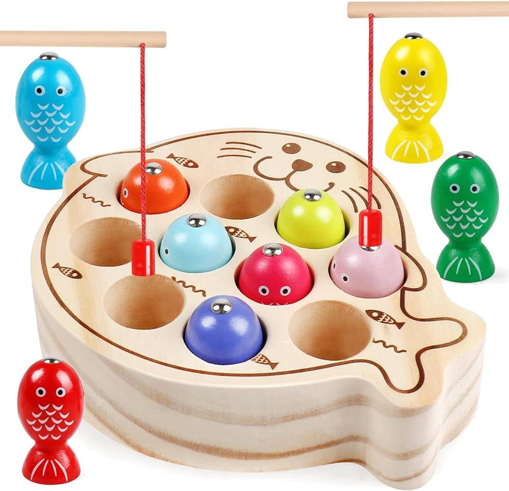 Magnetic Wooden Toys Fishing Game,Toddler Magnetic Fishing Toys Wood Puzzle Montessori Preschool ... | Amazon (US)